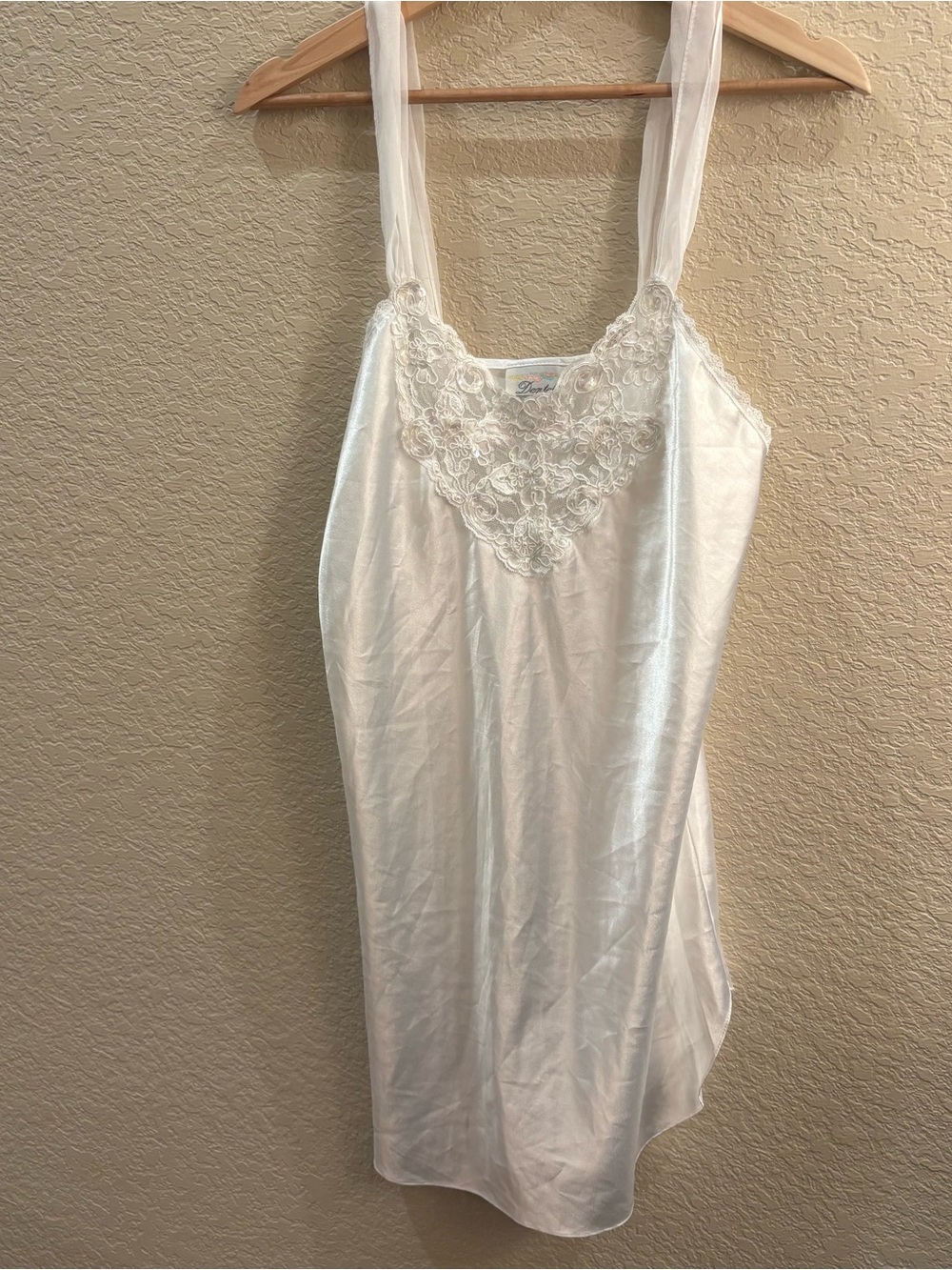 Vintage 90s Dentelle White Satin Lace Slip Dress Medium Bridal